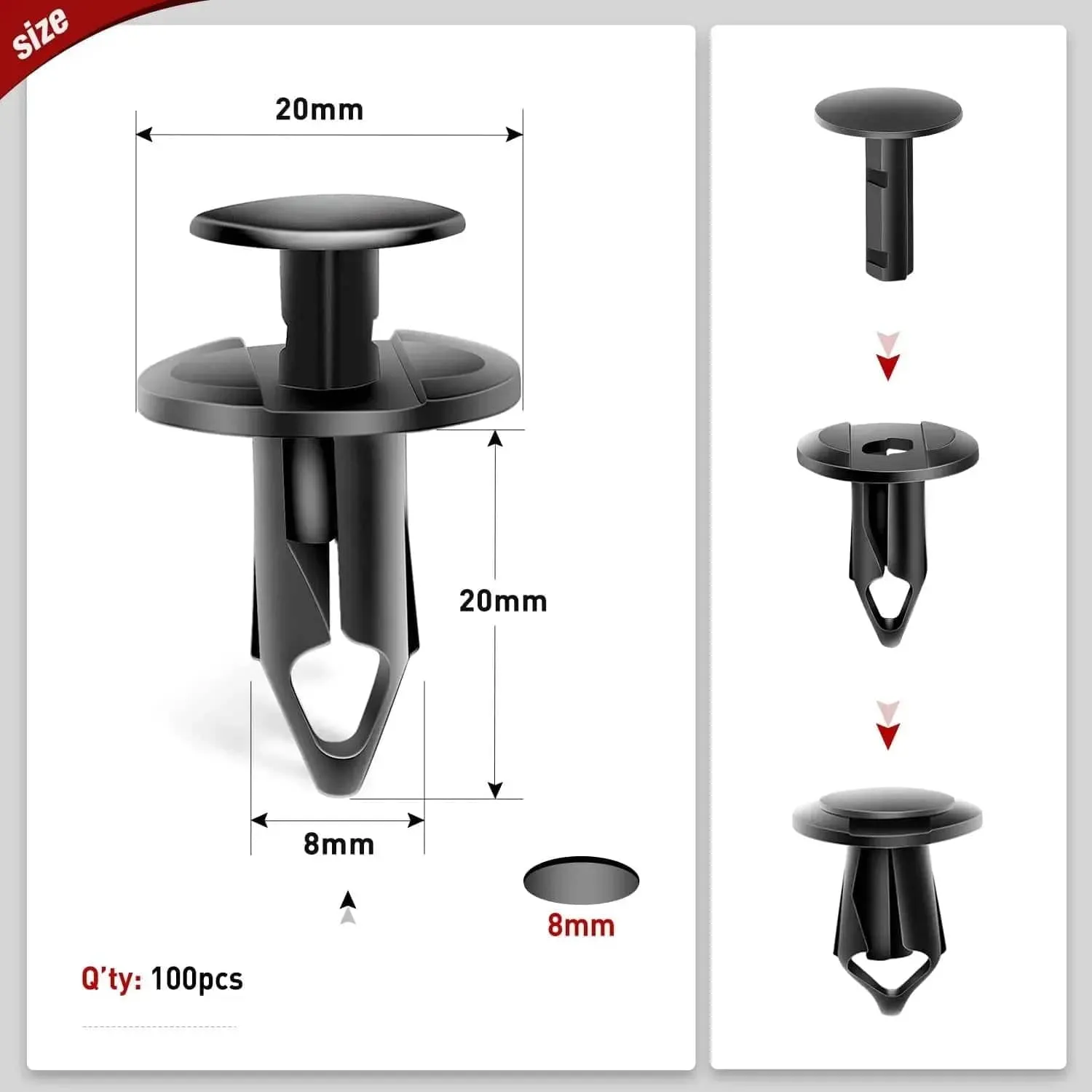 100 Pcs Hole 9mm Bumper Rivet Clips for GM 21030249 Ford N807389S Chrysler 6503598 Nylon Car Push Fastener Kits