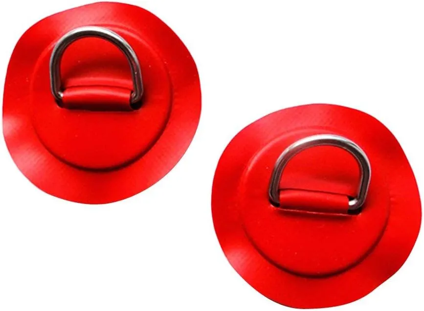 2 Pieces 316 Stainless Steel D-Ring Pad/Patch for PVC Inflatable Boat Raft Dinghy Surfboard SUP Paddleboard Accessories - Red
