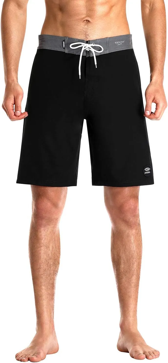 AXESEA Mens Swim Trunks Quick Dry Surf Long Elastic with Pockets Swimwear Bathing Suits No Mesh Lining