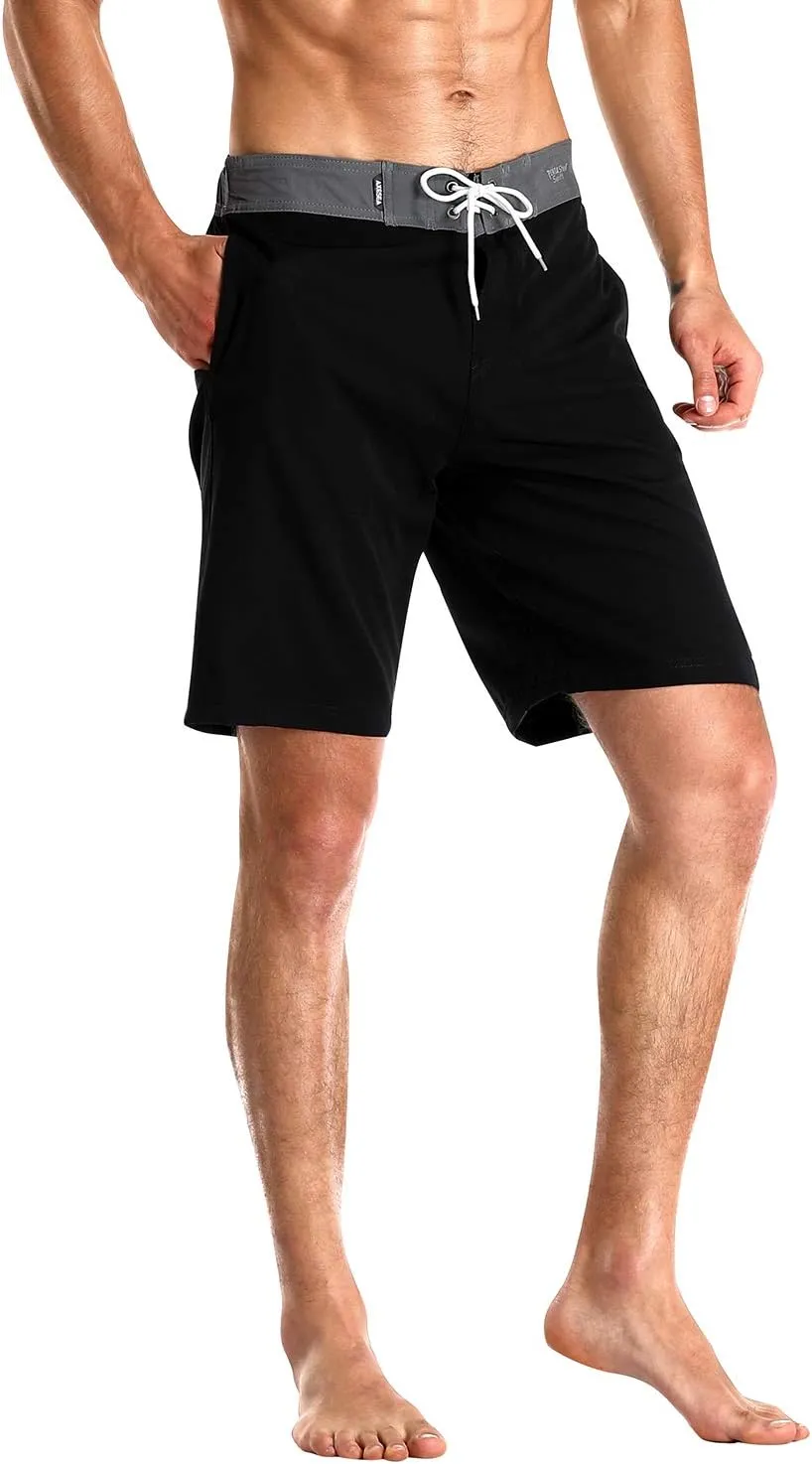 AXESEA Mens Swim Trunks Quick Dry Surf Long Elastic with Pockets Swimwear Bathing Suits No Mesh Lining