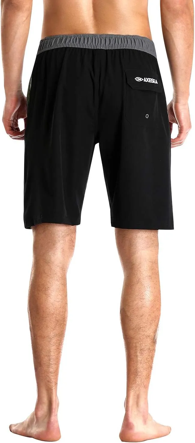 AXESEA Mens Swim Trunks Quick Dry Surf Long Elastic with Pockets Swimwear Bathing Suits No Mesh Lining