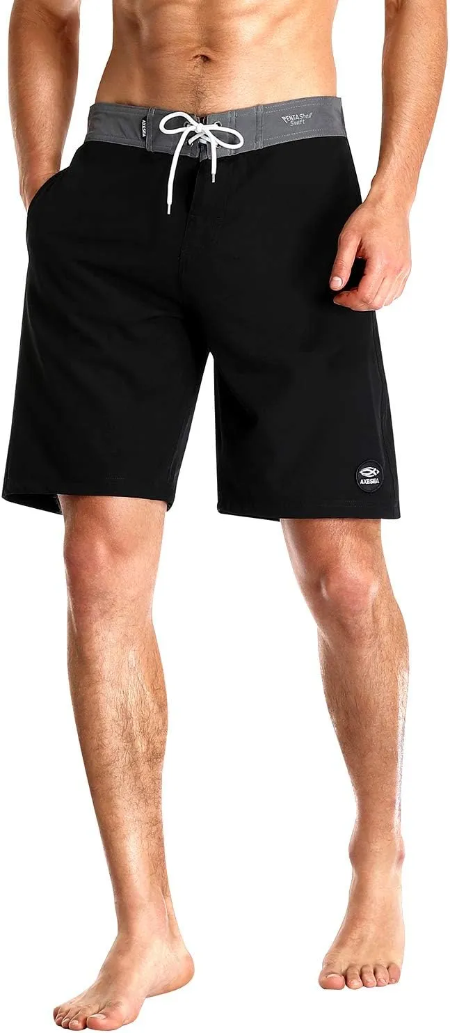 AXESEA Mens Swim Trunks Quick Dry Surf Long Elastic with Pockets Swimwear Bathing Suits No Mesh Lining