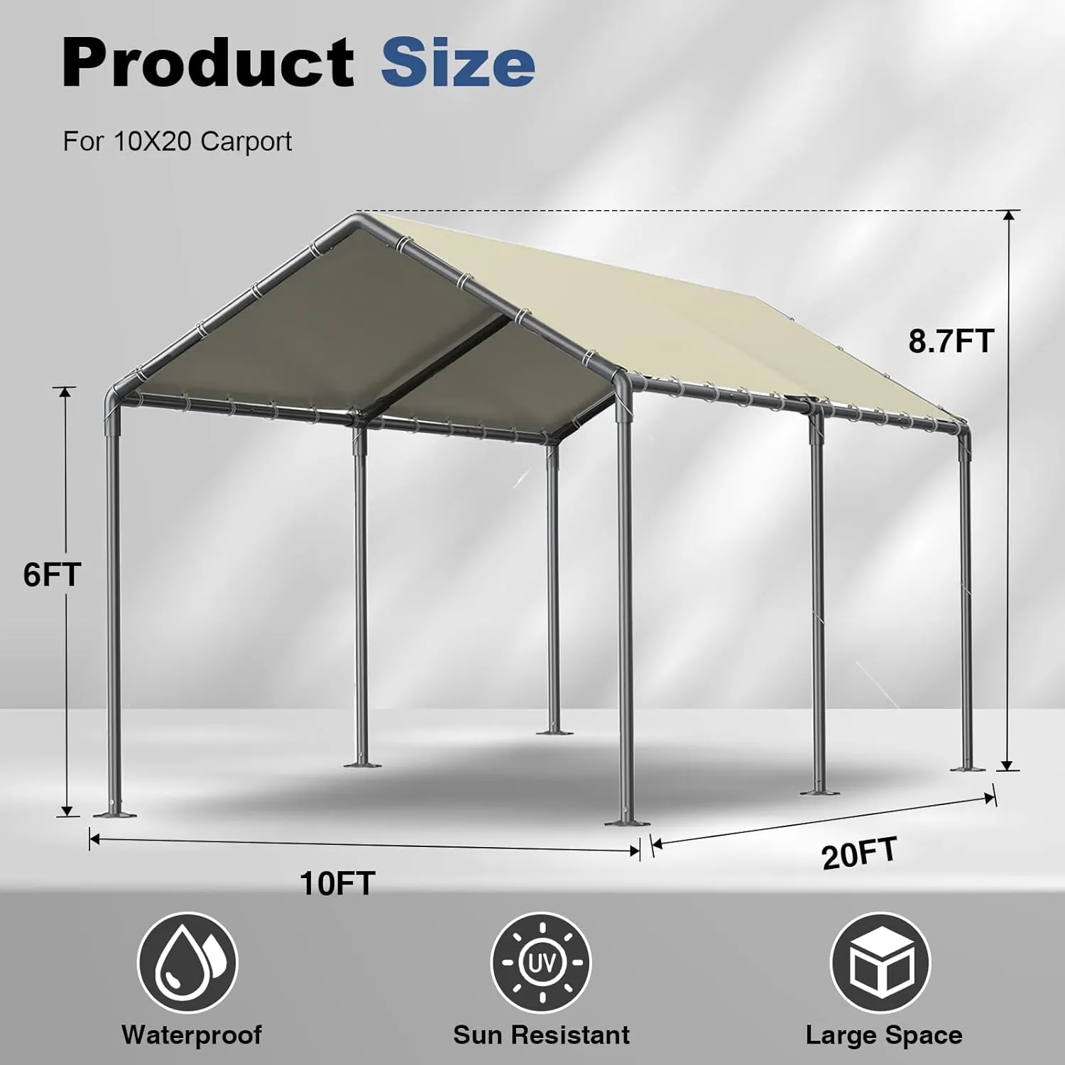 Carport 10x20ft Heavy Duty Car Tent, Portable Garage, Car Shelter, All-Season Tarp Tent for Car, PartyBeige