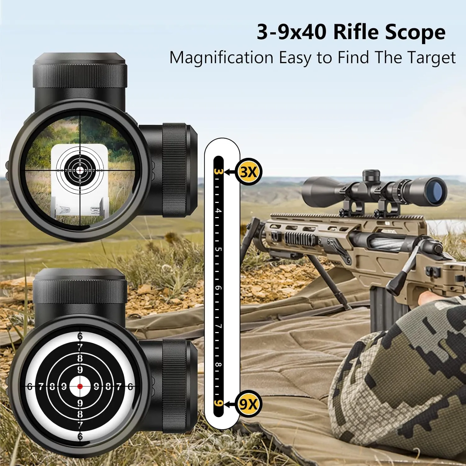 CVLIFE 3-9x40 Optics R4 Reticle Crosshair Scope with Scope Mounts