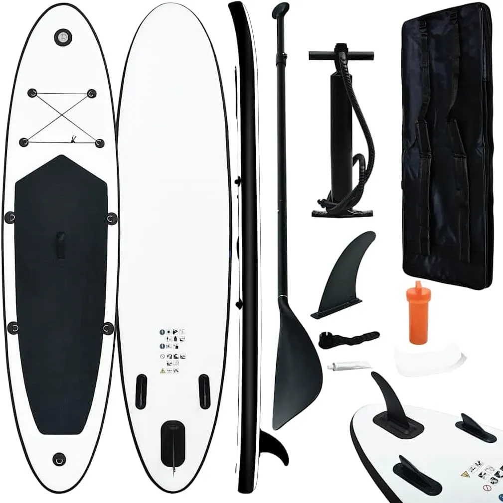 Enjoy Smooth Paddling with Inflatable Stand Up Paddle Board, Comfortable and Stable for Learning and Recreation, Black and White