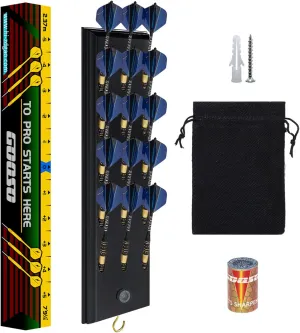 FDLS Darts Holder Wall Mounted Displays 12 or 15 Steel/Soft Tip Darts, Darts Caddy for wall with Metal Hook, Accessory Storage Bag