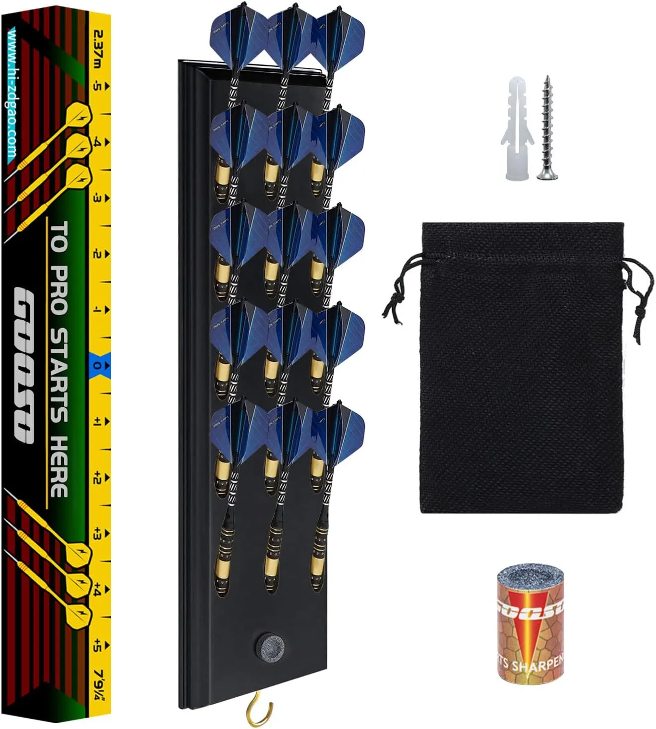 FDLS Darts Holder Wall Mounted Displays 12 or 15 Steel/Soft Tip Darts, Darts Caddy for wall with Metal Hook, Accessory Storage Bag