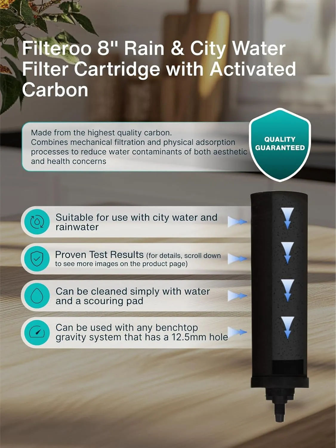 Filteroo Superoo Countertop Gravity Water Filter System - 3.17 Gal/12L | 304 Stainless Steel | 2 Carbon Filters | NSF/ANSI Tested Gravity-Fed Water Purifier | Remove Bacterias & Heavy Metals