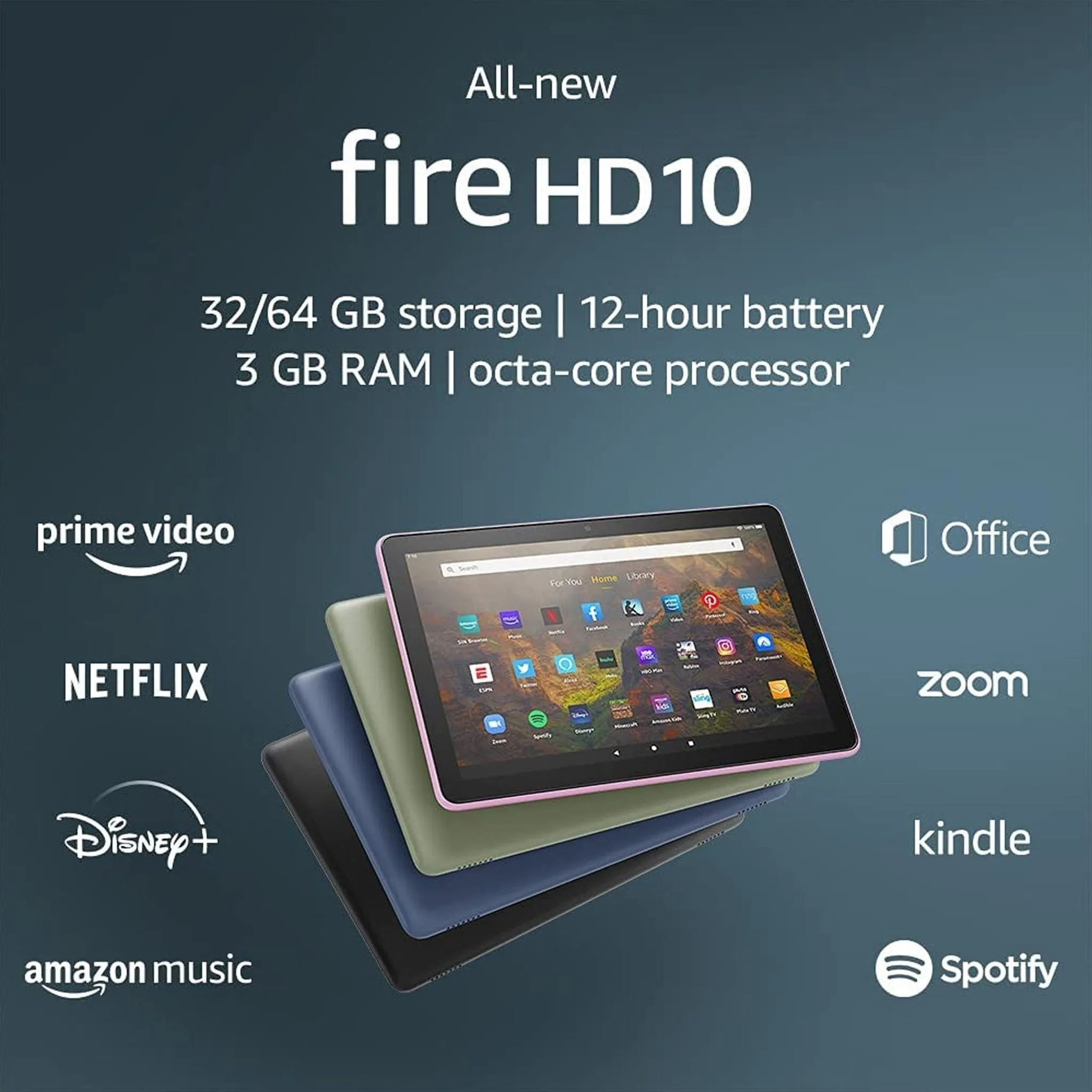 Fire HD 10 Inch Tablet Full HD, 32GB Black (2021) with Wireless Bluetooth Earbuds