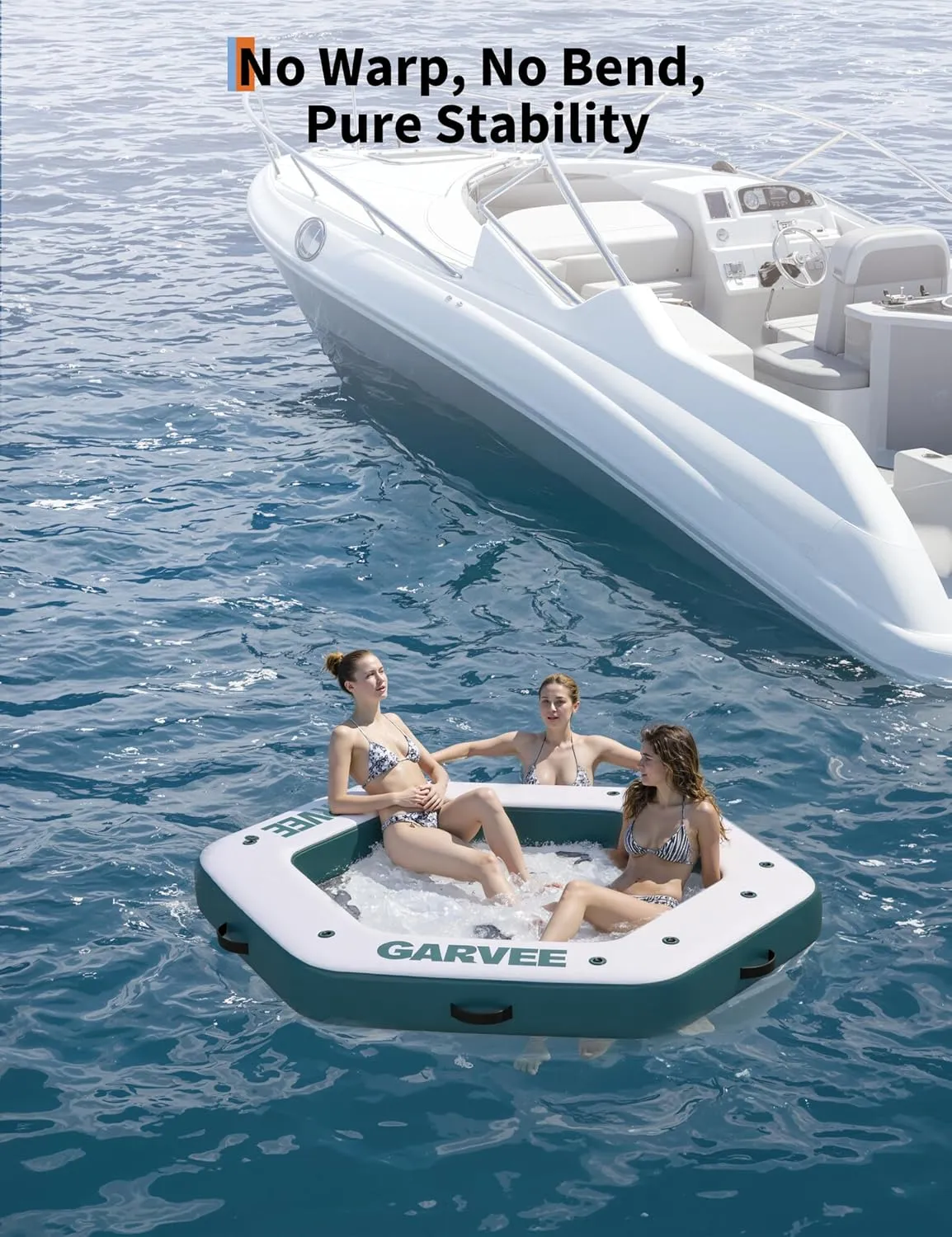 Garvee 8FT/10FT Inflatable Floating Dock,Inflatable Dock Floating Platform with Mesh Swim Area,Non-Slip EVA Platform and Rope Ladder,Water Floating Dock Island Raft for Boats,Pool,Lake,Beach,Ocean
