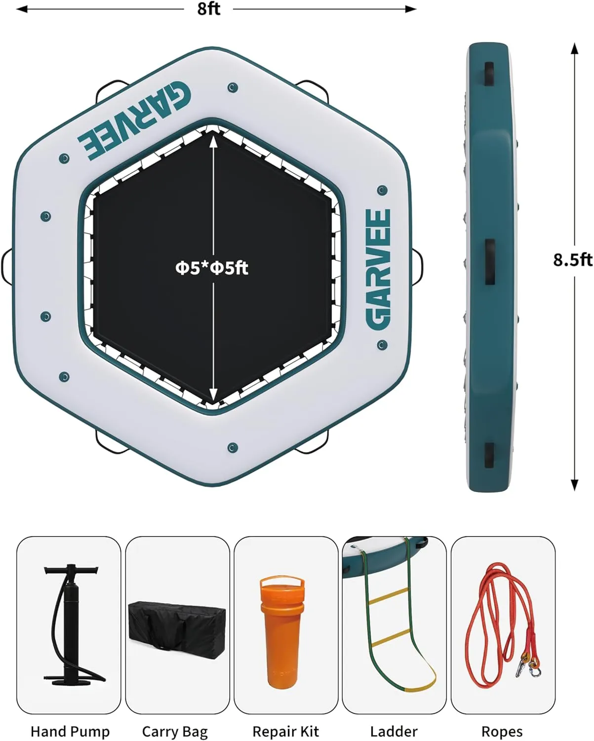 Garvee 8FT/10FT Inflatable Floating Dock,Inflatable Dock Floating Platform with Mesh Swim Area,Non-Slip EVA Platform and Rope Ladder,Water Floating Dock Island Raft for Boats,Pool,Lake,Beach,Ocean