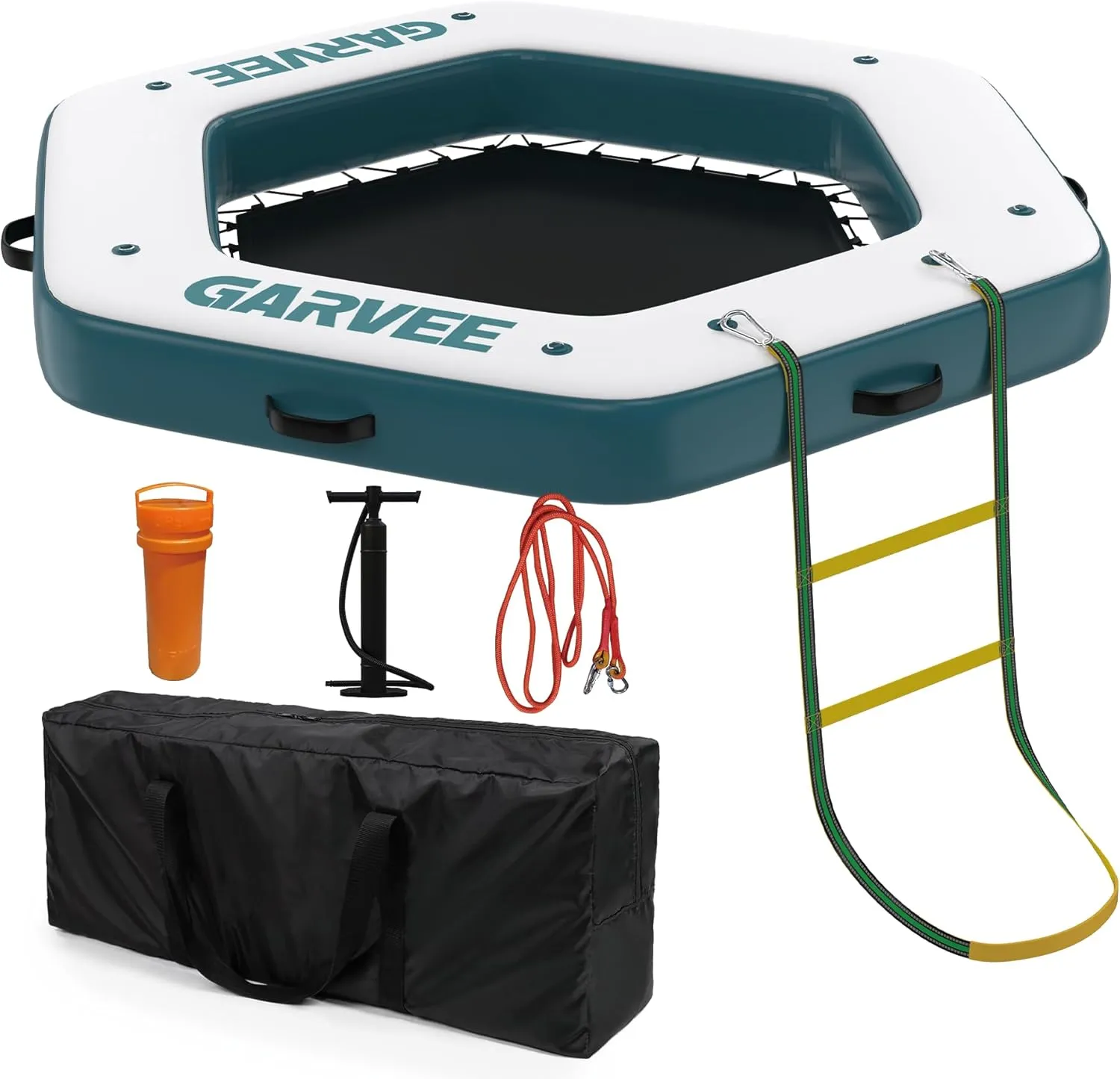 Garvee 8FT/10FT Inflatable Floating Dock,Inflatable Dock Floating Platform with Mesh Swim Area,Non-Slip EVA Platform and Rope Ladder,Water Floating Dock Island Raft for Boats,Pool,Lake,Beach,Ocean