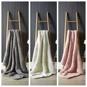 Handmade Chunky Cable Knit Throw Luxurious Oversized Super Soft Fleece Blanket for Sofa Bed Decor, Vibrant Bold Colors Cozy Stylish Home Gift by OLIVIA ROCCO