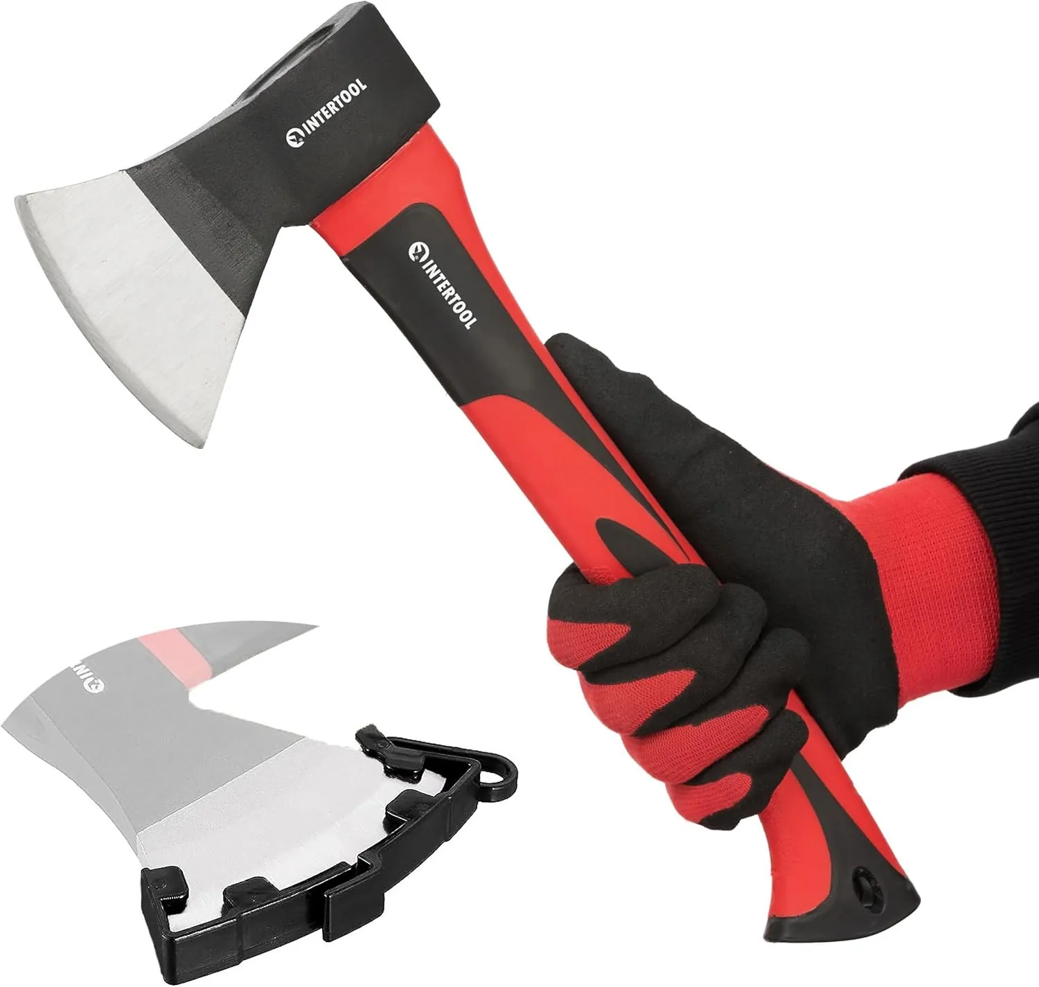 INTERTOOL Hatchet for Chopping Wood and kindling - Small Hand Axe for Camping Firewood - 15 Survival Ax - with Shock-Absorbing Fiberglass Anti-Slip Handle HT-0261