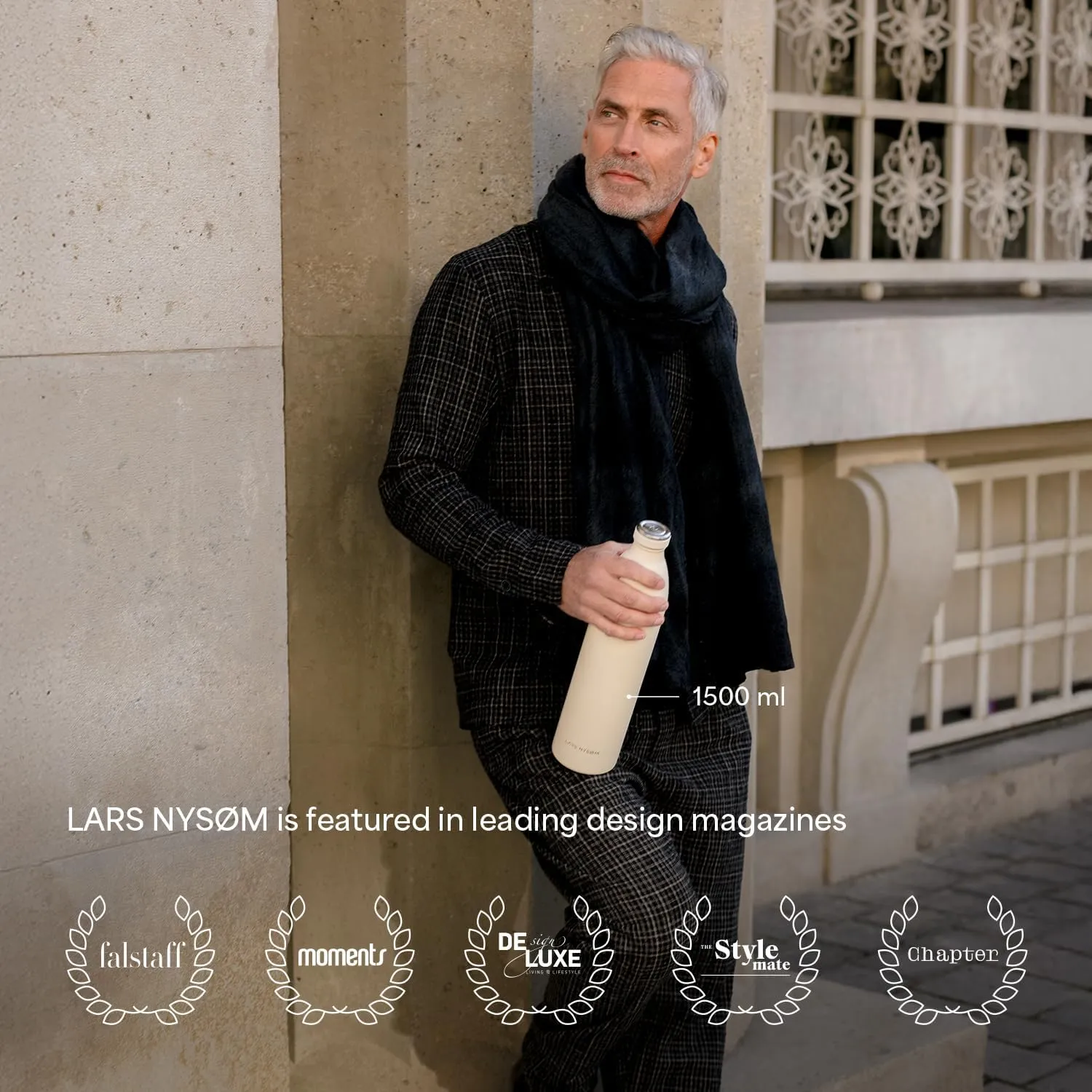 LARS NYSM Stainless Steel Insulated Water Bottle 12oz 17oz 25oz 34oz 51oz | Insulated Thermo Flask for Hot and Cold Beverages | Leakproof Drinking Bottle (Almond Beige, 17oz)