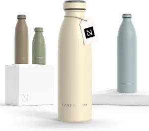 LARS NYSM Stainless Steel Insulated Water Bottle 12oz 17oz 25oz 34oz 51oz | Insulated Thermo Flask for Hot and Cold Beverages | Leakproof Drinking Bottle (Almond Beige, 17oz)