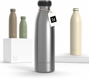 LARS NYSM Stainless Steel Insulated Water Bottle 12oz 17oz 25oz 34oz 51oz | Insulated Thermo Flask for Hot and Cold Beverages | Leakproof Drinking Bottle (Stainless Steel, 17oz)