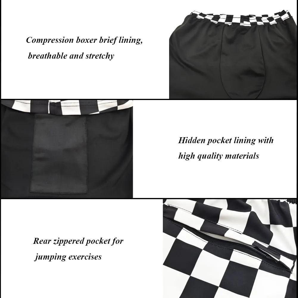 Mens Swim Trunks with Compression Liner Quick Dry Zipper Pocket Bathing
