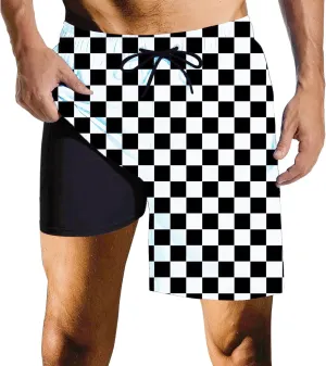 Mens Swim Trunks with Compression Liner Quick Dry Zipper Pocket Bathing