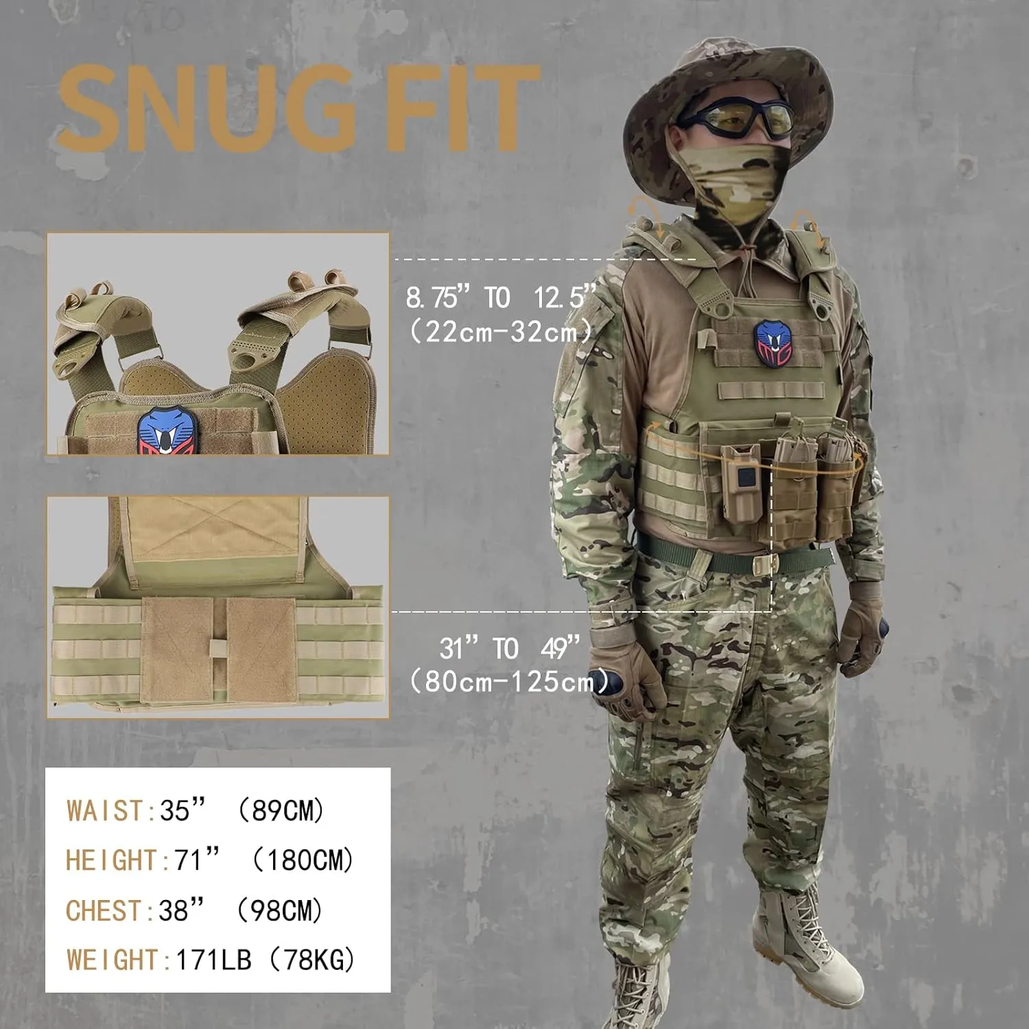 MGFLASHFORCE Tactical Vest for Men, Airsoft Molle Vest