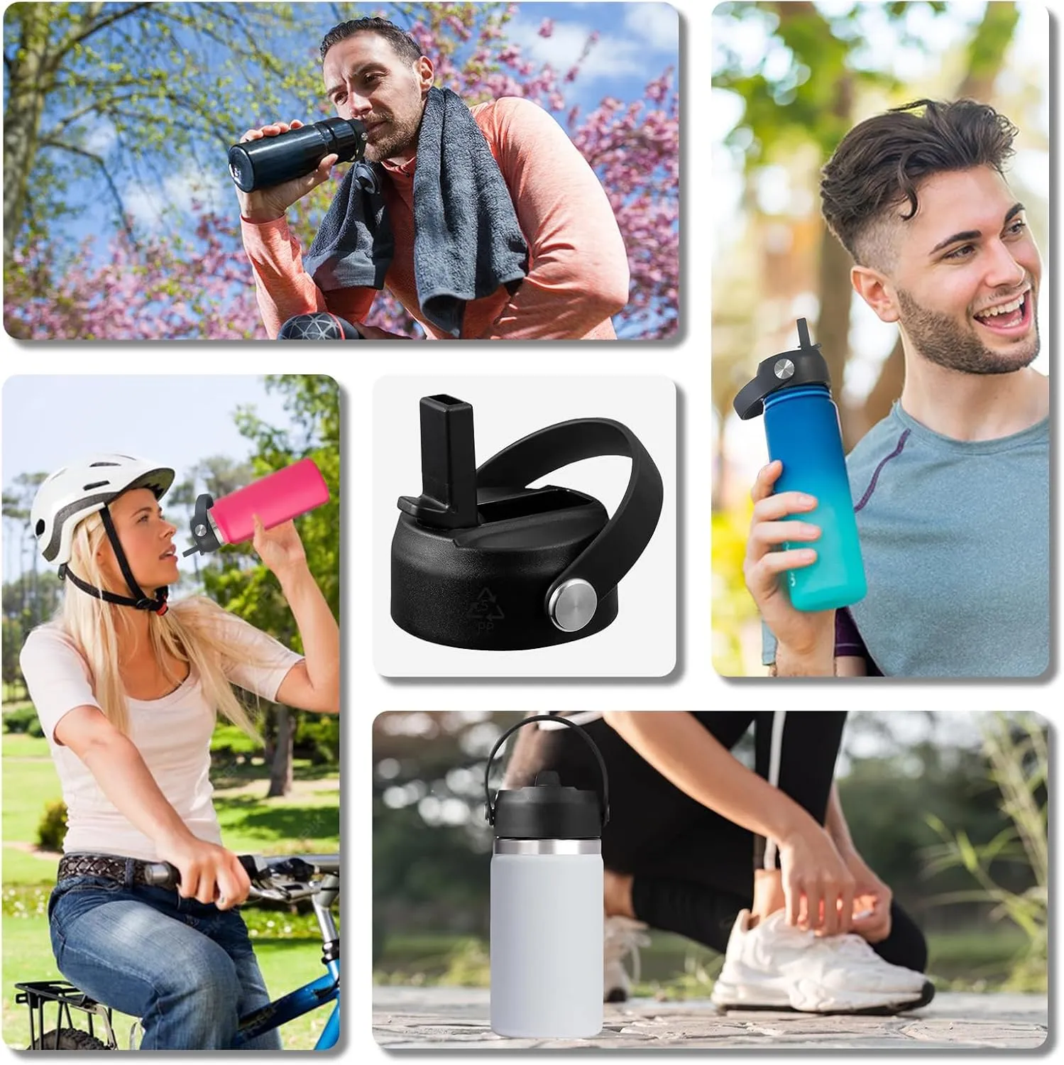 Straw Lid for Hydro Flask, Lids with Straw Compatible with Hydro Flask Wide Mouth 12/18/20/32/40 oz Water Bottles, Leak-Proof Drinking Cap with Replacement Straw, Durable Sport Bottle Lid Accessories