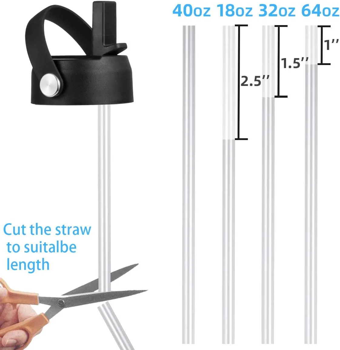 Straw Lid for Hydro Flask Wide Mouth 32 40 oz, Straw Lids with Flexible Handle and Straws Compatible with HydroFlask, Replacement Sports Flex Cap Wide Mouth Top 32 40 oz