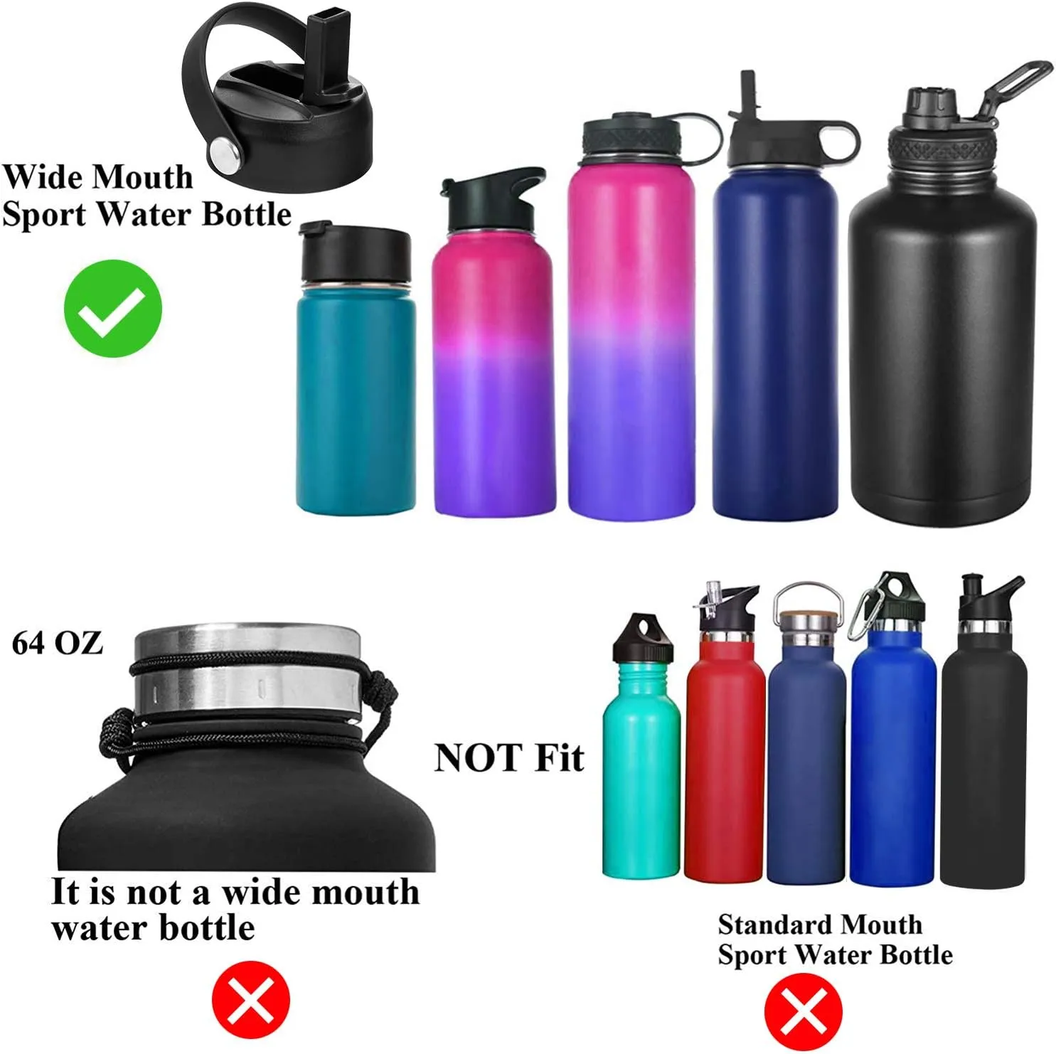 Straw Lid for Hydro Flask Wide Mouth 32 40 oz, Straw Lids with Flexible Handle and Straws Compatible with HydroFlask, Replacement Sports Flex Cap Wide Mouth Top 32 40 oz