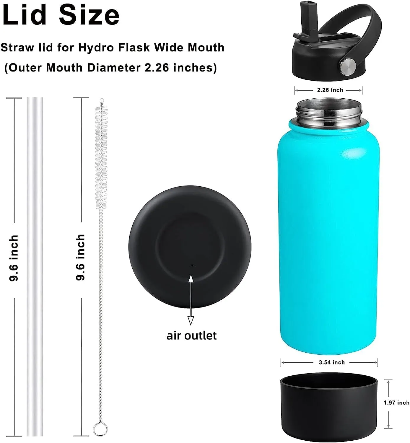 Straw Lid for Hydro Flask Wide Mouth 32 40 oz, Straw Lids with Flexible Handle and Straws Compatible with HydroFlask, Replacement Sports Flex Cap Wide Mouth Top 32 40 oz