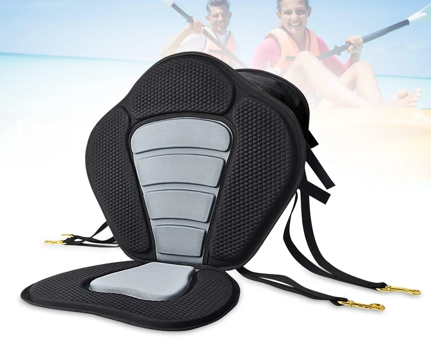 Sudoo High Backrest Kayak Seat Cushion - Adjustable Anti-Slip Padded Boat Seat with Detachable Backrest & Storage Bag for SUP, Canoe, Fishing Boat, Paddleboards