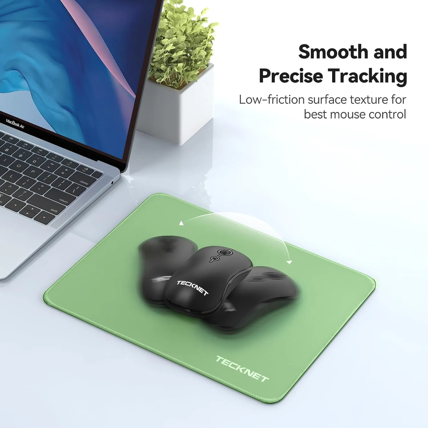 TECKNET Mouse Pad with Anti-fray Stitching, Waterproof Surface & Non-Slip Rubber Base with Stitched Edges Gaming Mouse Mat for LaptopCompatible with Laser and Optical Mice - LT.Green