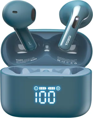 TOZO T21 Wireless Earbuds Bluetooth 5.3 in Ear Headphones Dual Mic Call Noise Cancelling IPX8 Waterproof 44H Playback Stereo Sound with LED Display Wireless Charging Case 32 EQs via APP