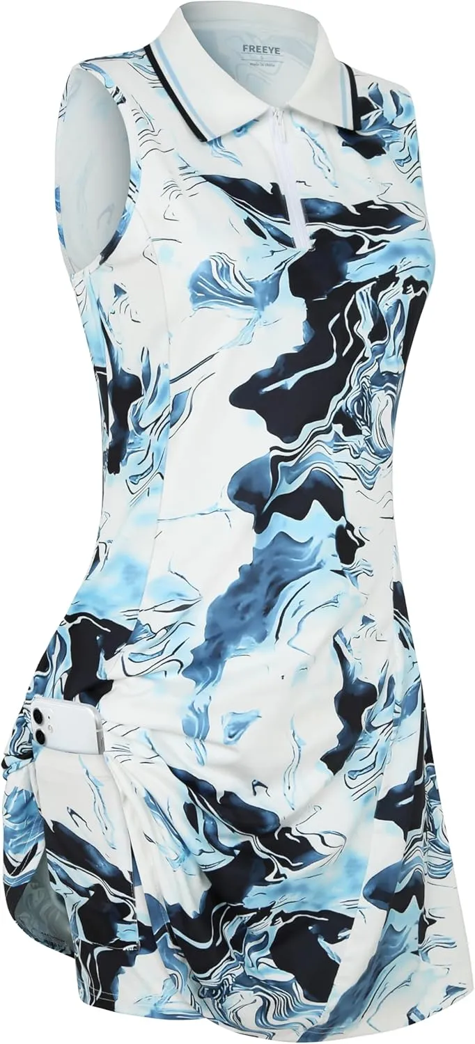 Womens Sleeveless Golf Tennis Dresses with Inner ShortsPockets for Workout Exercise