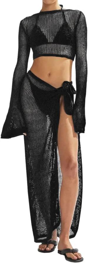 Women's Swimsuits Cover Ups Set for Crochet Bathing Suit Hollow Out 2 Piece Bikini Coverup Beach Swimwear
